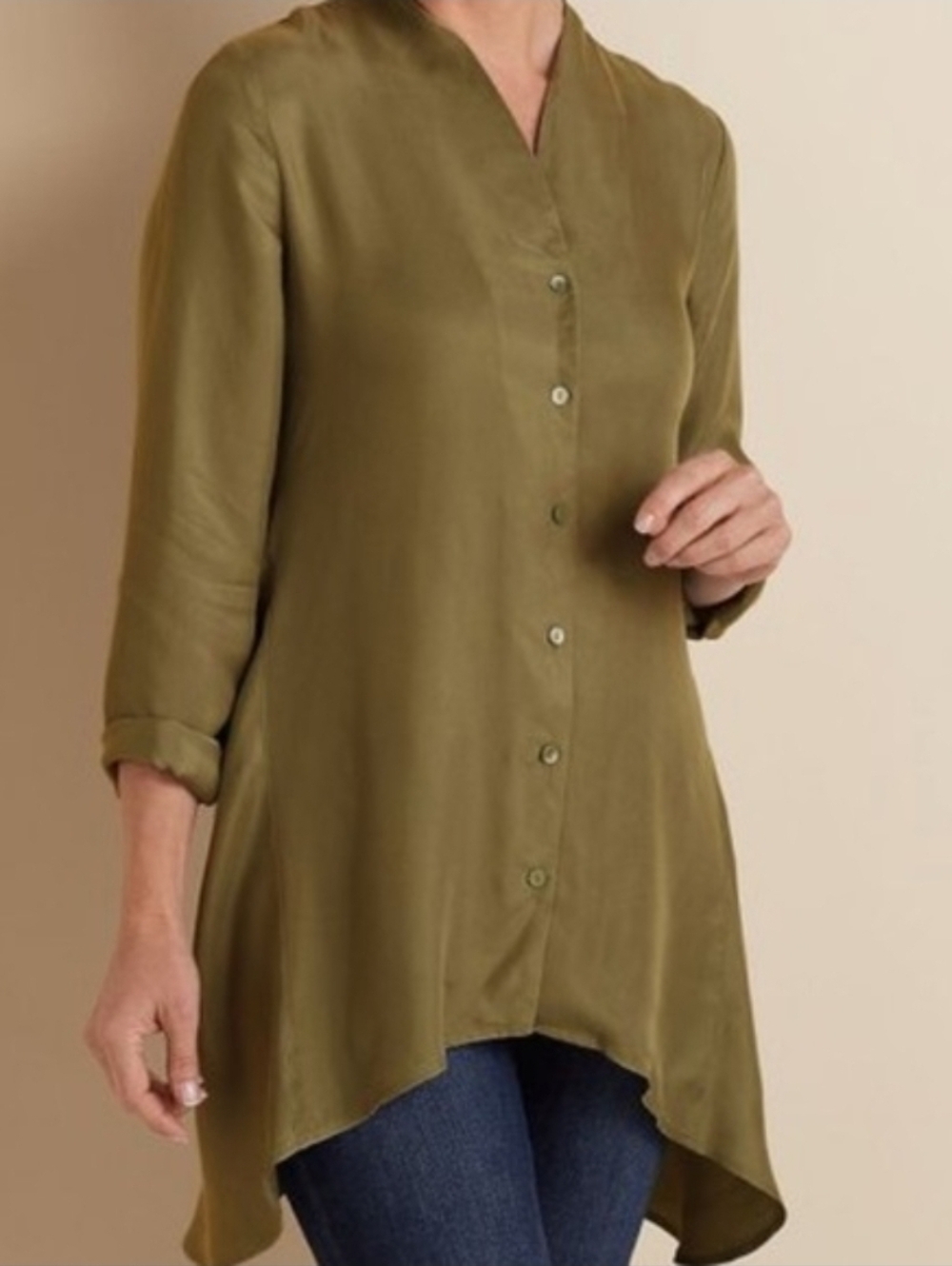 Soft Surroundings Laurel Tunic Olive Large NWT Lagenlook Cupro Minimalist